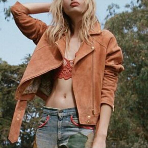 NWT BLUE Free People Drapey Suede Moto Jacket Large - Picture 16 of 16